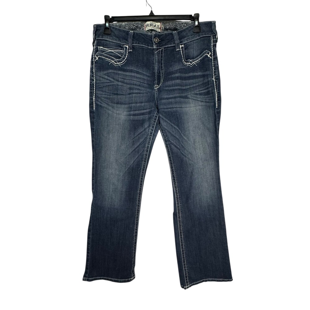 Ariat Real Denim Bootcut Jeans Dark Wash Contrast Stitch 33R 10017510 - Picture 2 of 13